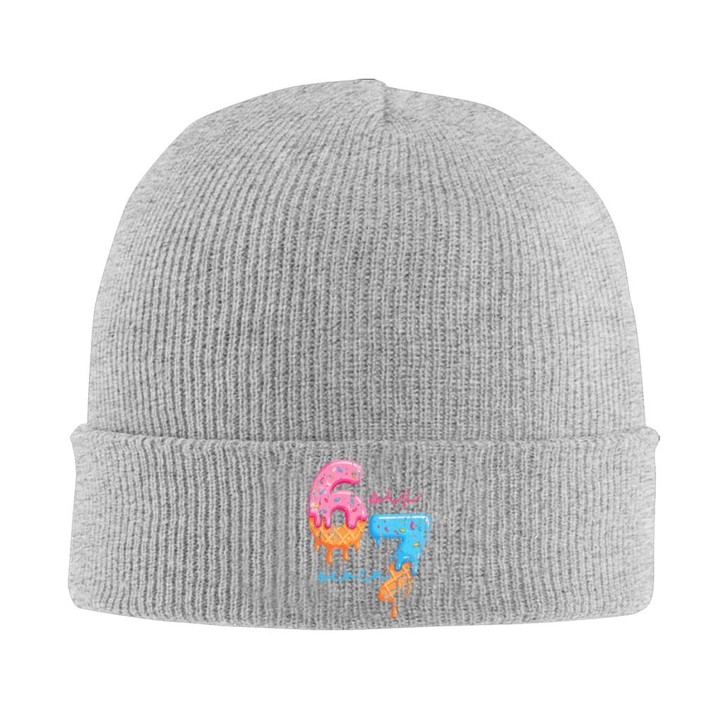 67 Six Seven 6 7 Meme Design Funny Gen Alpha Beanie Hats Bonnet Hats Unisex Street Gym Knitting Hat Autumn Winter Design Caps