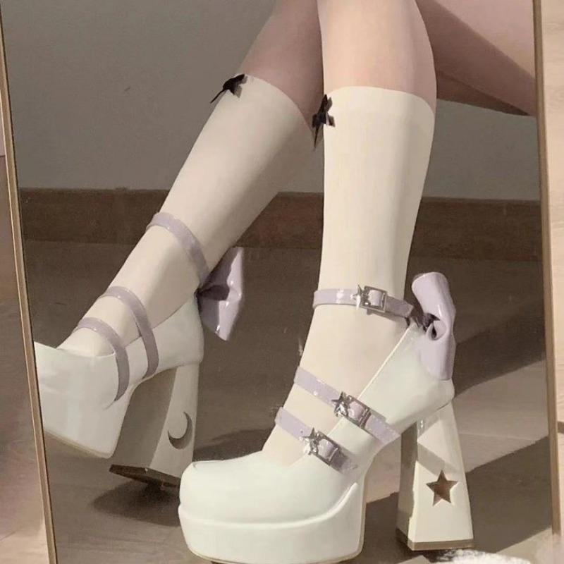 Spring Punk Thick Heel Mary Jane Lolita Shoes Woman Patent Leather Cosplay Shoes Y2k Chunky Platform High Heels Pumps