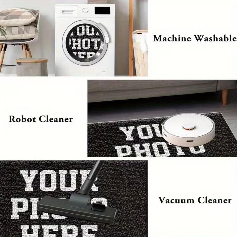 Personalized Photo & Text - Custom Upload Your Own Picture/Text Suitable for Front Door, Office - Non-Slip Rubber Backing, Machine Washable Entrance