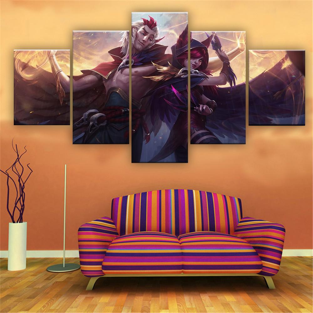 5 фотографий League of Legends Xayah Rakan, игра, напечатанная на холсте картина для гостиной, настенный художественный декор, HD картина, художественный постер без рамки