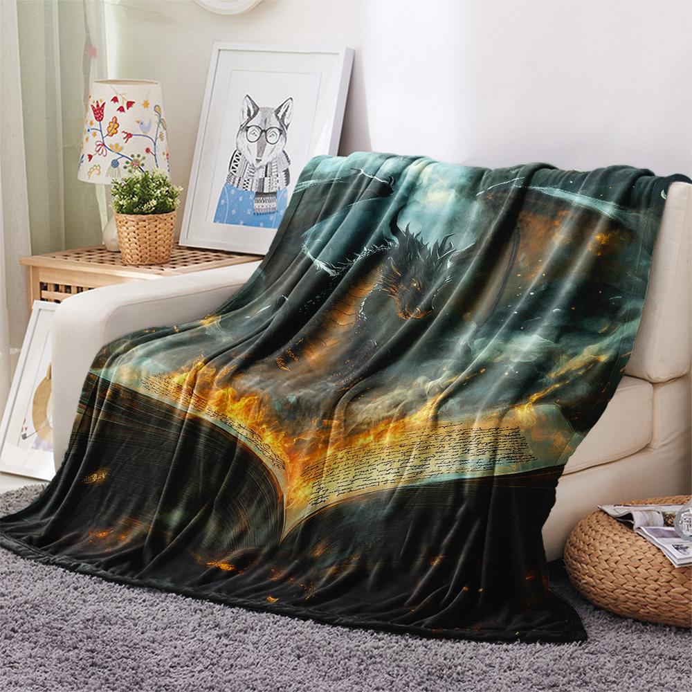 Winged Dragons Print Flannel Blanket, High quality Comfortable for All Seasons, Home Decor, Warmth and Comfort