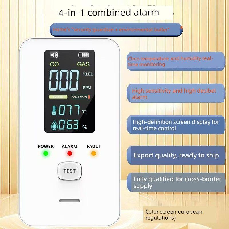 2026 New Model 5-in-1 Plug-In Gas Smoke Co Carbon Monoxide Alarm with Temperature and Humidity Detection for Home Use