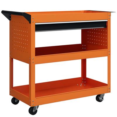 Tool Cart with Side Handle, Drawer and 3 Shelves In Steel, 82x35x76 Cm, Orange