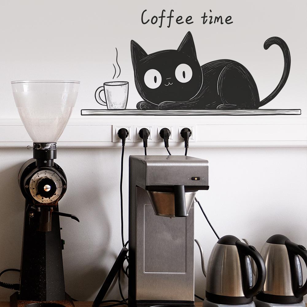 Мультяшные наклейки на стену «Кафе Черный кот», Причудливые и таинственные, Самоклеящиеся наклейки для декора кофейни и ресторана