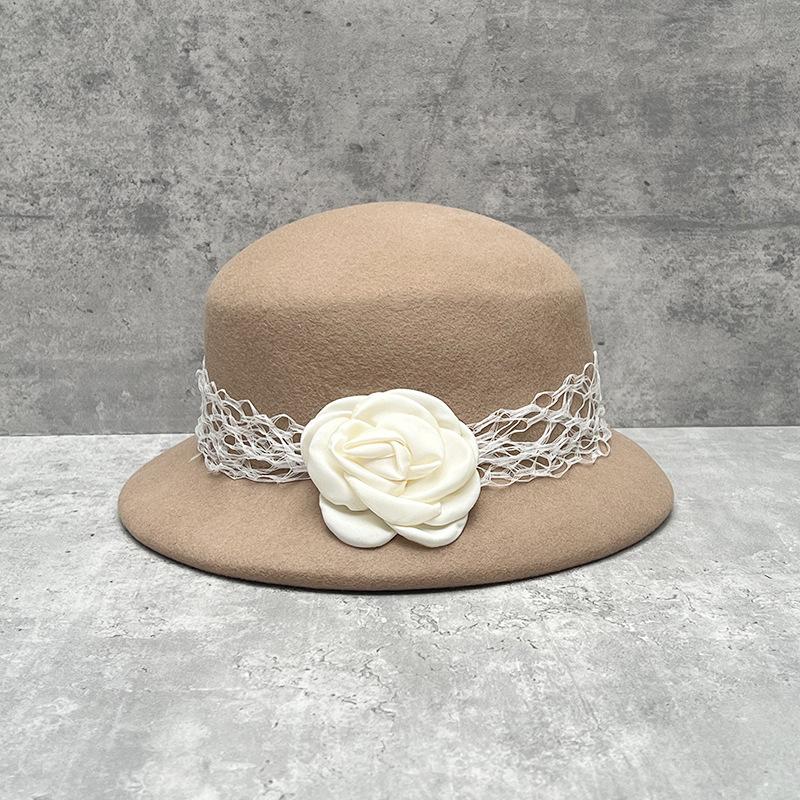 Кружевной Цветочный Орнамент Текстурированная Цилиндрическая Шляпа Социальная Шерстяная Шляпа Темпераментная Теплая Шляпа-Ведро