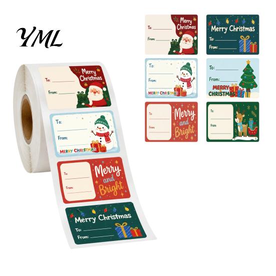 Christmas Gift Tags Stickers 180PCS/Roll Writable Stickers, Self-Adhesive Decorative Labels, Featuring Snowman And Tree DIY Card Decorations Patterns