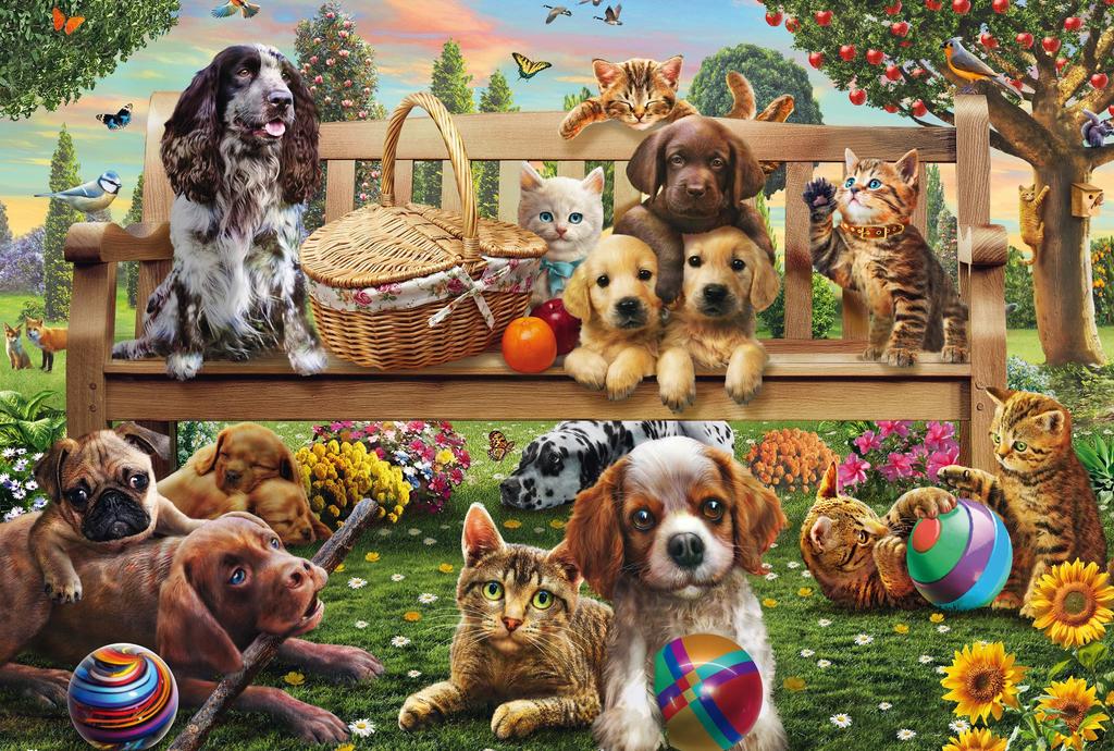 Puzzle - SCHMIDT SPIELE - Chiens et chats en pique-nique - 200 pièces - Dès 8 ans