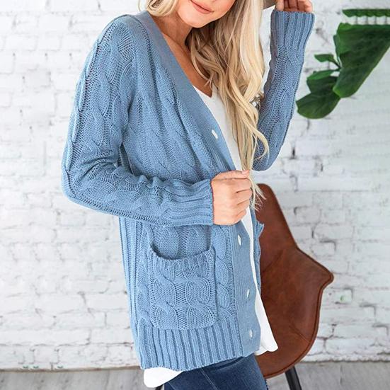 Женская кофта-свитер с длинным рукавом, на пуговицах, вязаное зимнее пальто с карманом