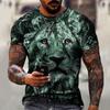 2021 New Men's Casual 3D Lion Print Slim-fit Pullover Men's T-shirt Men's Fashion Casual Short Sleeve T-shirt Men's Top