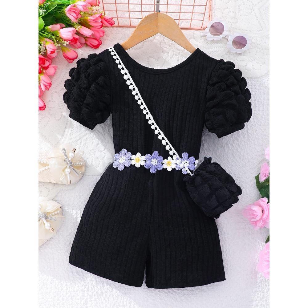 2-7Y Children's Bubble Sleeve Bodysuit Crossed Back Bodysuit Children's Short Sleeve