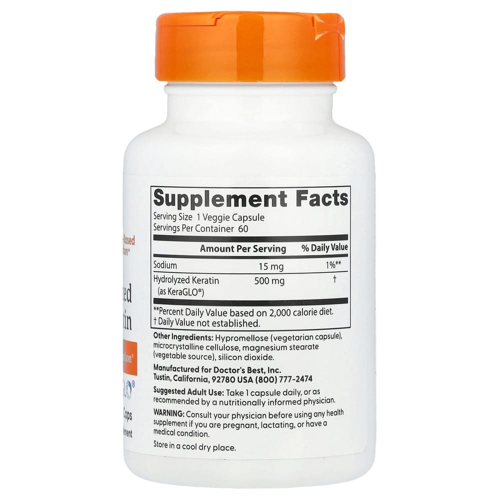 Doctor's Best Hydrolyzed Keratin 500mg Veggie Capsules, 60 Tablets
