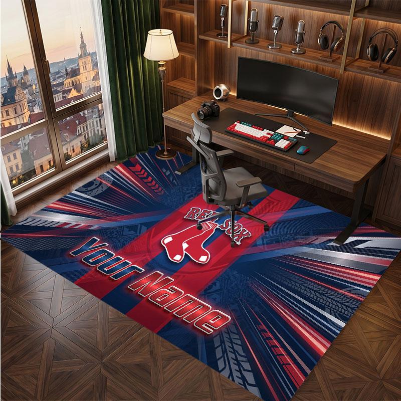 Boston Red Sox Personalized Crystal Velvet Carpet, Customized Name Text Soft Anti‑Slip Rug for Living Room Bedroom