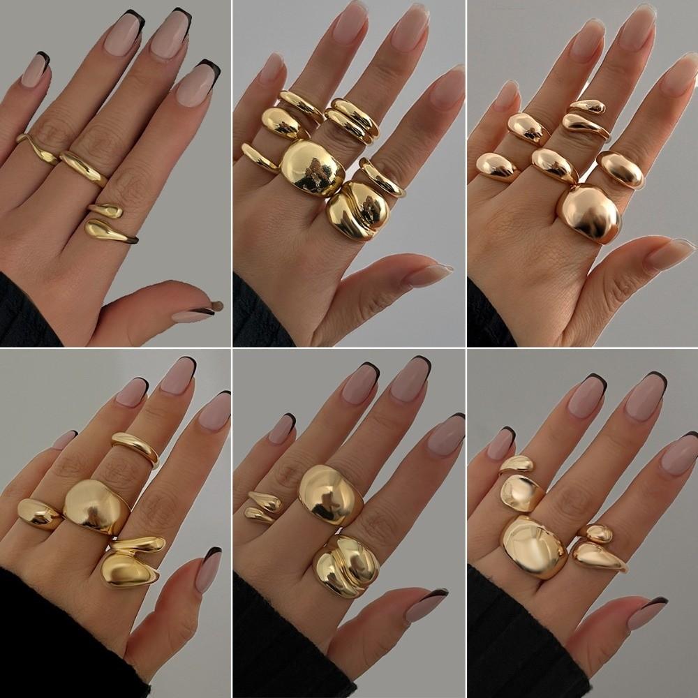 Water Drop Design Finger Open Rings Metal Geometric Rings New Irregular Open Ring Set Women