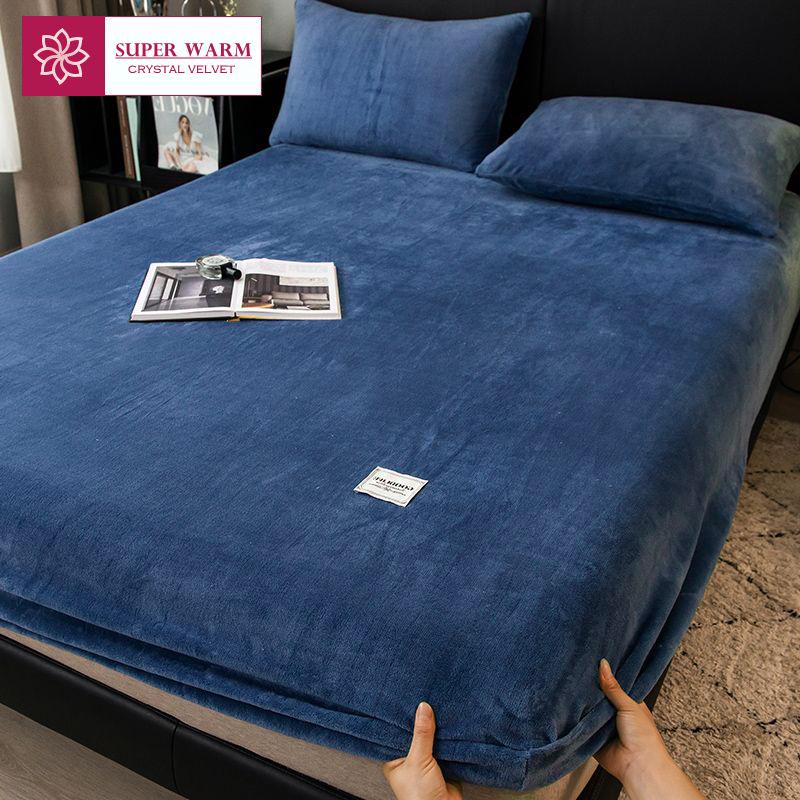 Winter Warm Plush Fitted Sheet Elastic Mattress Cover Fluffy Velvet Fleece Bed Linen Couple Thermal Double Bed King Size