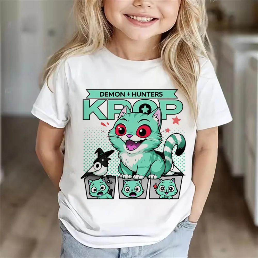 Детская футболка K-Pop Охотники на демонов, летний топ для мальчиков и девочек 2026, горячий принт, детская одежда