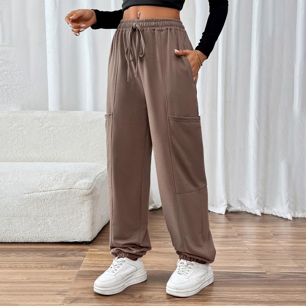 Женские повседневные однотонные спортивные штаны с карманами и эластичной завязкой