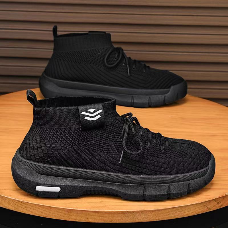 Men's high-Top Running Shoes Fashion Sneakers Lightweight Breathable Flying Knitting Lace Up Mesh Walking Shoes Workout Casual Sports Shoes for Male