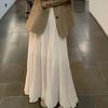 Women Maxi Skirt Elastic High Waist Flowy Hem Long Skirt Solid Color Splicing Design Slimming Skirt Daily Wear