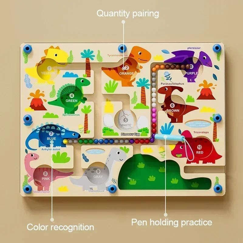 Montessori Magnetic Color Sorting Games Maze Board Pen Moving Bead Games Wooden Control Sensory Play Educational Toys for Kids