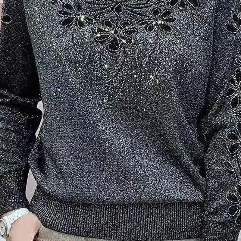 Весна Осень V-образный вырез Длинный рукав Свитер Женский Вязаный пуловер с ромбами Женский Блестящий топ с подолом