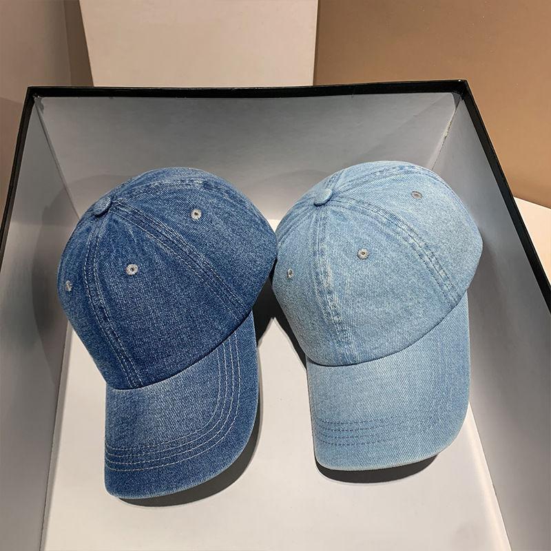 Vintage Solid Color Denim Baseball Cap Versatile Washed Minimalist Style Duckbill Cap Face Slimming Unisex Street Sun Hat