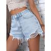 Женские повседневные джинсовые шорты с высокой талией, потертыми краями и дырками