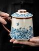Изысканная сине-белая фарфоровая кружка-заварник для чая с крышкой и фильтром, керамическая чашка-сепаратор для воды для дома и офиса, подарок, 350 мл