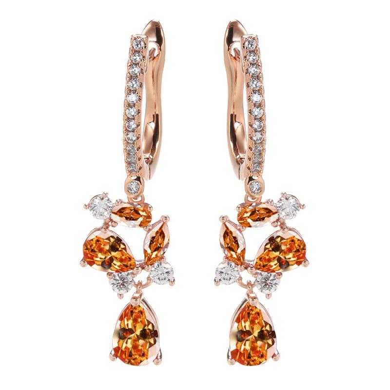 Новые длинные серьги-капли золотого цвета для женщин, серьги-капли с кристаллами и цветком, красный камень и циркон, модные ювелирные изделия