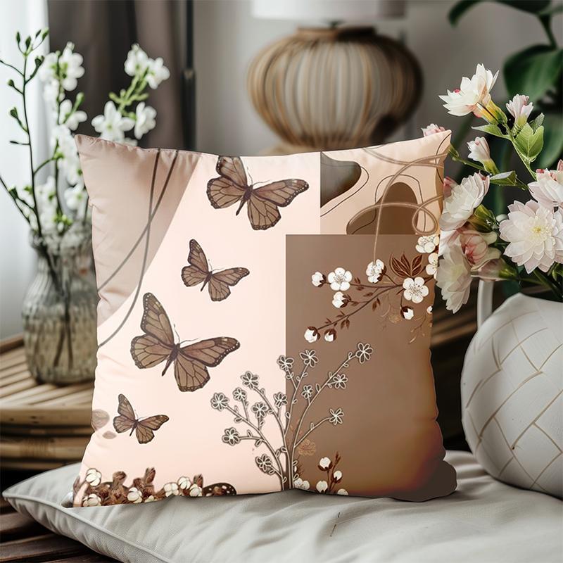 1 Pieces Brown Butterflies And Floral Pattern Throw Pillow Polyester pillowcase, sofa decorative cushion cov Headboard Pillow
