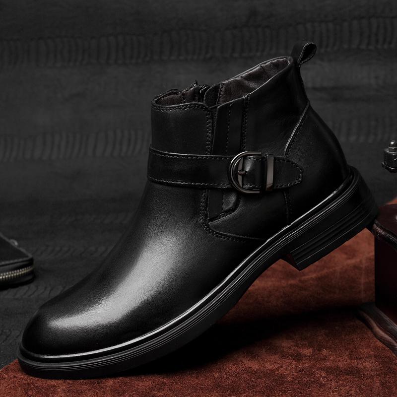 Зимние высококачественные кожаные ботинки, мужские кожаные ботинки «Челси» на толстой подошве, черные деловые ботинки, повседневные ботинки с узором из крокодиловой кожи