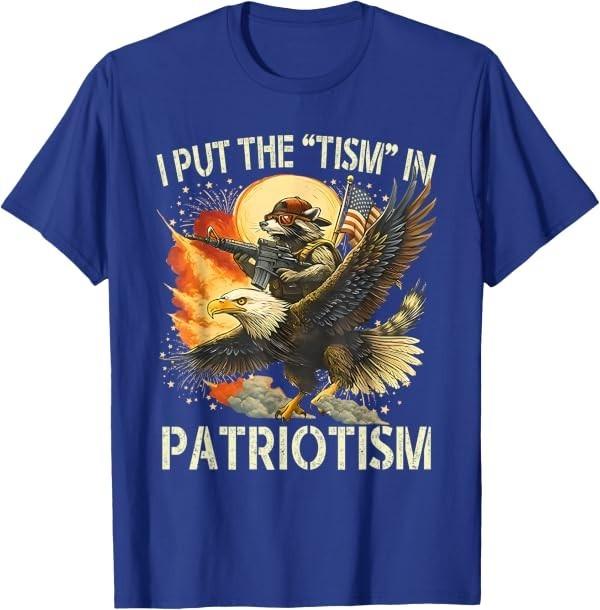 I Put The “Tism” in Patriotism Retro Eagle Raccoon USA Flag T-Shirt