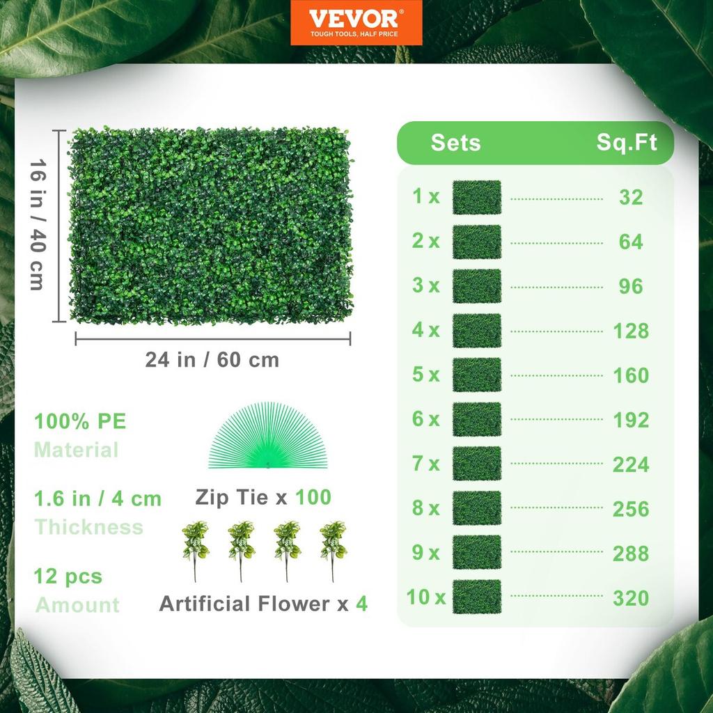 12pcs Artificial Boxwood Panel UV Boxwood Hedge Wall Panels Artificial Grass Backdrop Wall 24X16" 4cm Green Grass Wall Fake Hedge for Decor Privacy