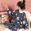 Женский пижамный комплект с длинным рукавом и мультяшным принтом - Милая домашняя одежда в корейском стиле для осени, зимы, весны - Доступен большой размер