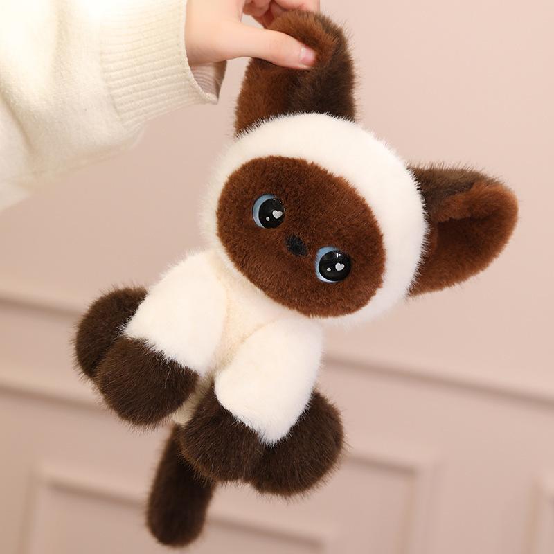 Милая немецкая кукла-кошка с тремя цветами, кукла сиамской кошки, плюшевая игрушка, настольное украшение, кукла, маленькая когтеточка