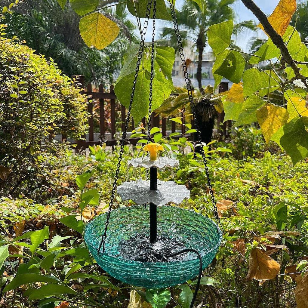 Hanging Bird Bath with Solar Energy for Outdoor Spaces 9.25inchx9.25inchx19.69inch
