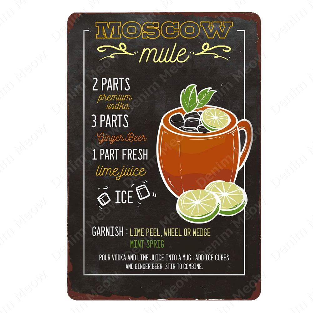 Классический Коктейли Металлический Плакат Московский Мул Старинные Оловянные Вывески Бар Украшения Дома Джин Виски Водка Текила Настенная Художественная Тарелка N365