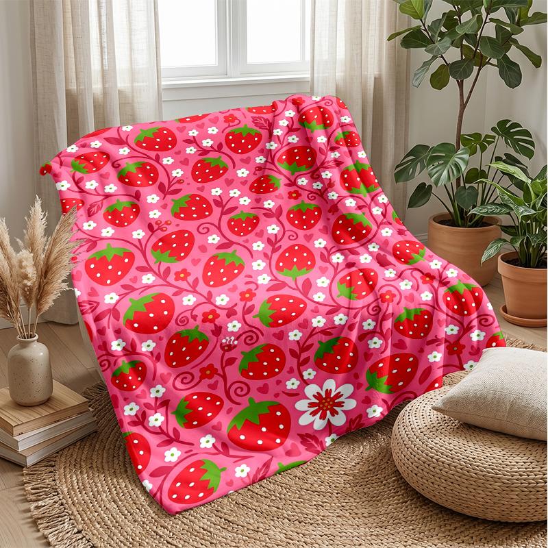 Strawberry Garden Pattern Theme blanket Lightweight Warm Flannel Blanket Decorative Throw Blanket for Home Decoration