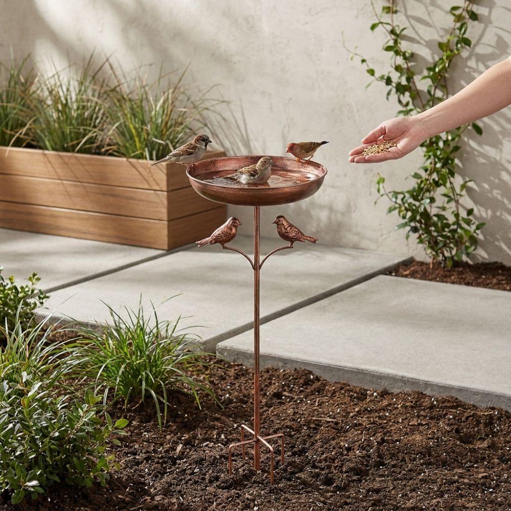Standing Bowl Iron Bird Bath Feeder 5 Claw Ground Plug Bird Water Drinker  Lawn Backyard