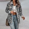 Women Spring Fall Coat Fake Chest Pocket Turn-down Collar Single-breasted Leopard Print Long Sleeves Mid Length Daily Wear Jacket
