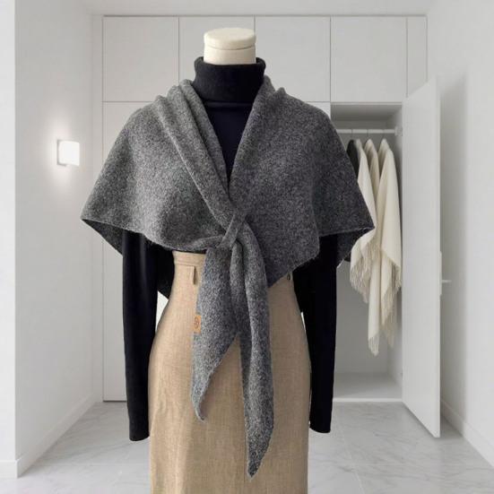 Women Knitted Shawl Scarf Solid Color Soft Warm Cardigan Cape Soft Texture Winter Shawl