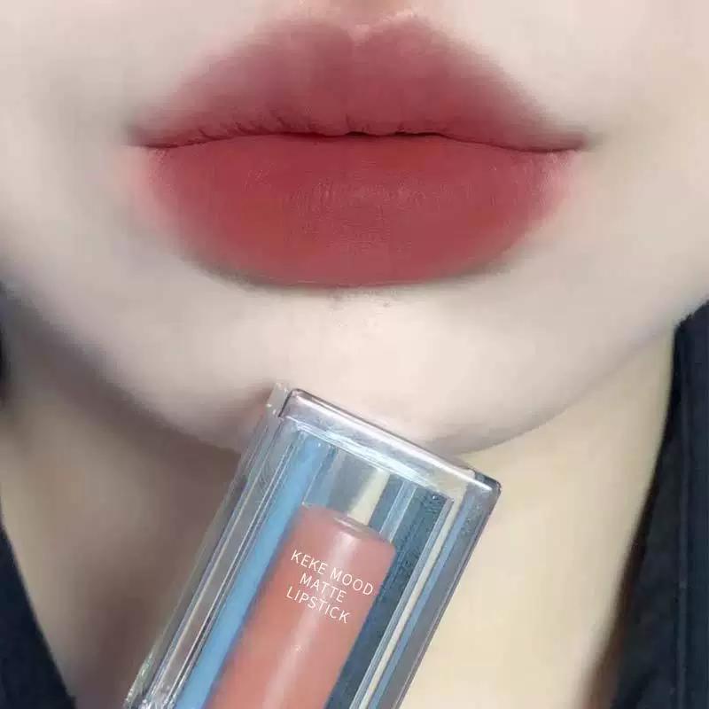 Life Is All about Nude Colors+1!! Low-Saturation Milk Tea Nude Lipstick Matte Finish Apricot Pink Gray Brown Lip Gloss for Students