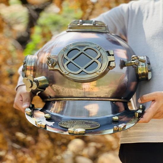 Шлем для подводного плавания коммандос с подставкой Шлем для подводного плавания с аквалангом Шлем ВМС США для дайверов Mark V Морской шлем для глубоководного дайвинга Темно-коричневый шлем для подводного плавания