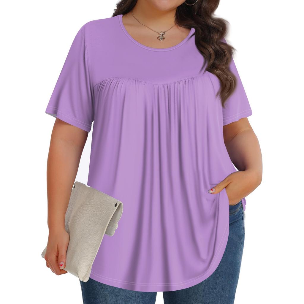 Женская мода, повседневный однотонный топ с круглым вырезом и коротким рукавом, женские топы больших размеров