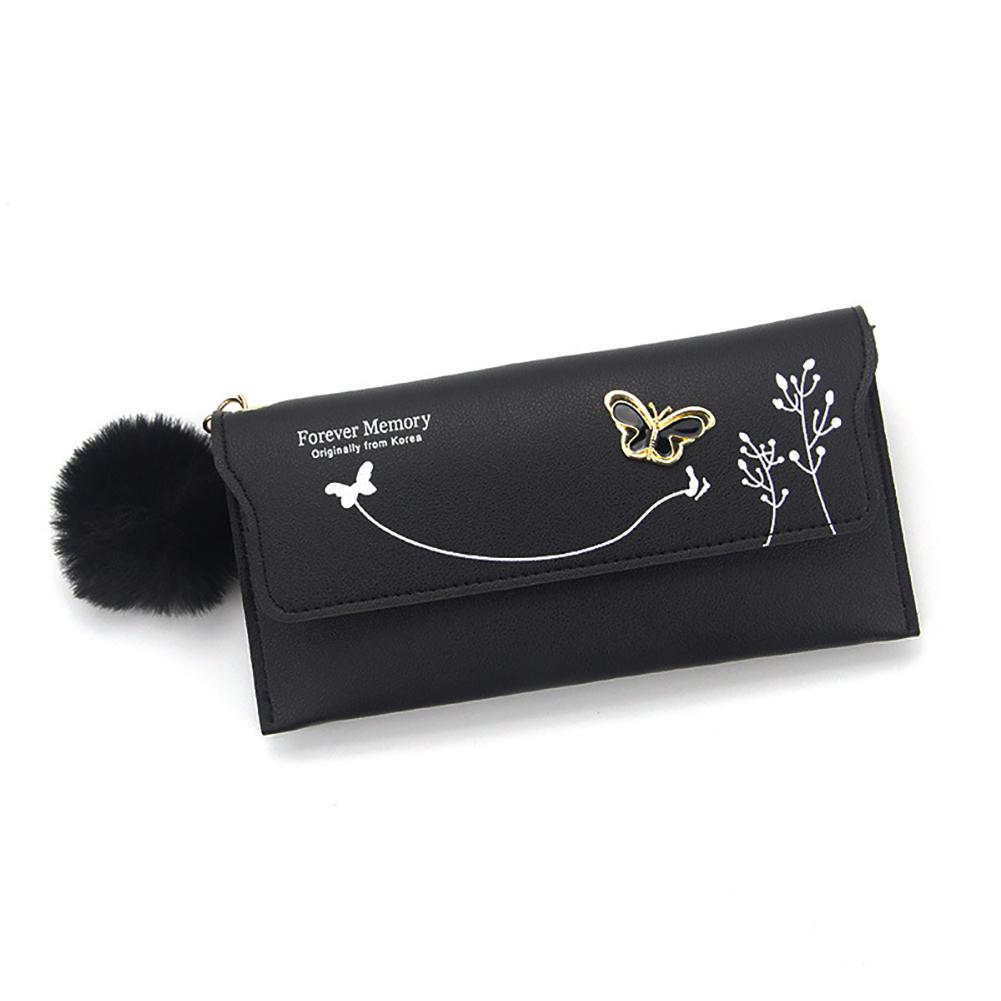 Женский кошелек из искусственной кожи с клапаном и плюшевым шариком, дамский кошелек-бабочка MIT