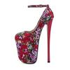Sexy 22cm Ultra High Heels Fetish Shoes Woman Fashion Silk Flower Ethnic Print Platform Pumps Women Heeled Party Shoe Large Size