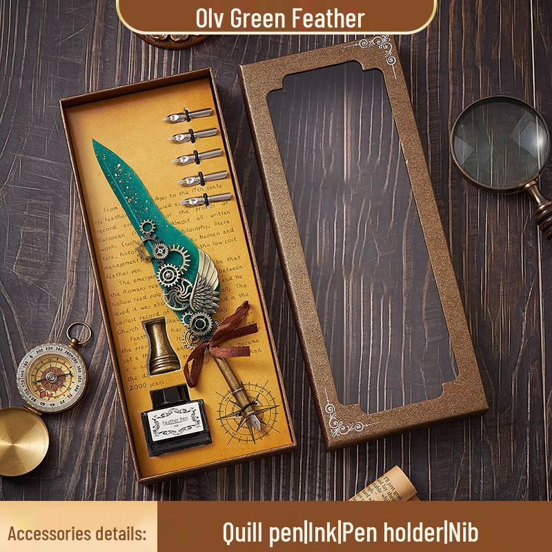 European Steampunk Quill and Ink Set with Wax Seal - Retro Fountain Pen Gift Box for Birthdays