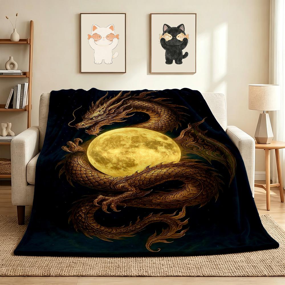 Dragon Moon Flannel Blanket Throw Blanket Soft Warm Sofa Bed Camping home Decor Unique Christmas Gift C9261310