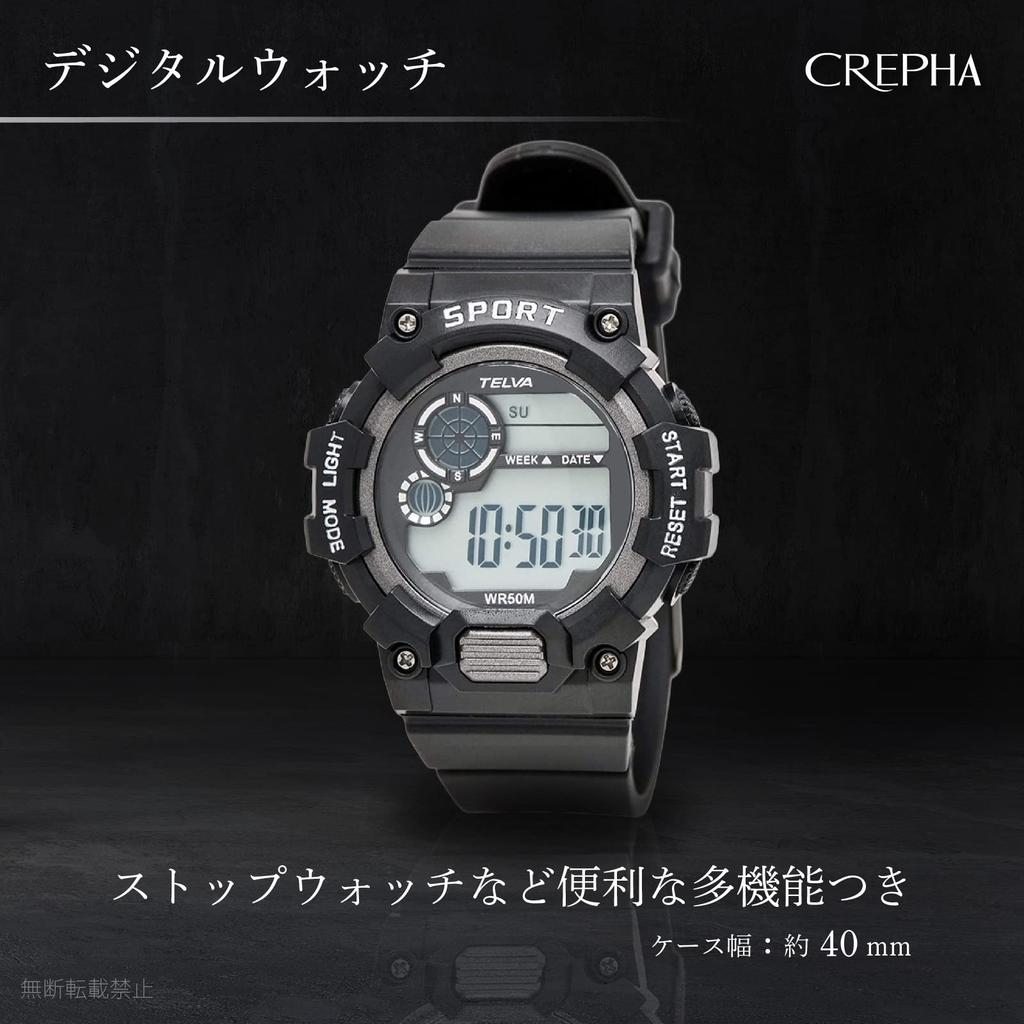 [Clefa] Digital Watch, Waterproof, Stopwatch Function, Urethane Strap, 191120, Men's, Black