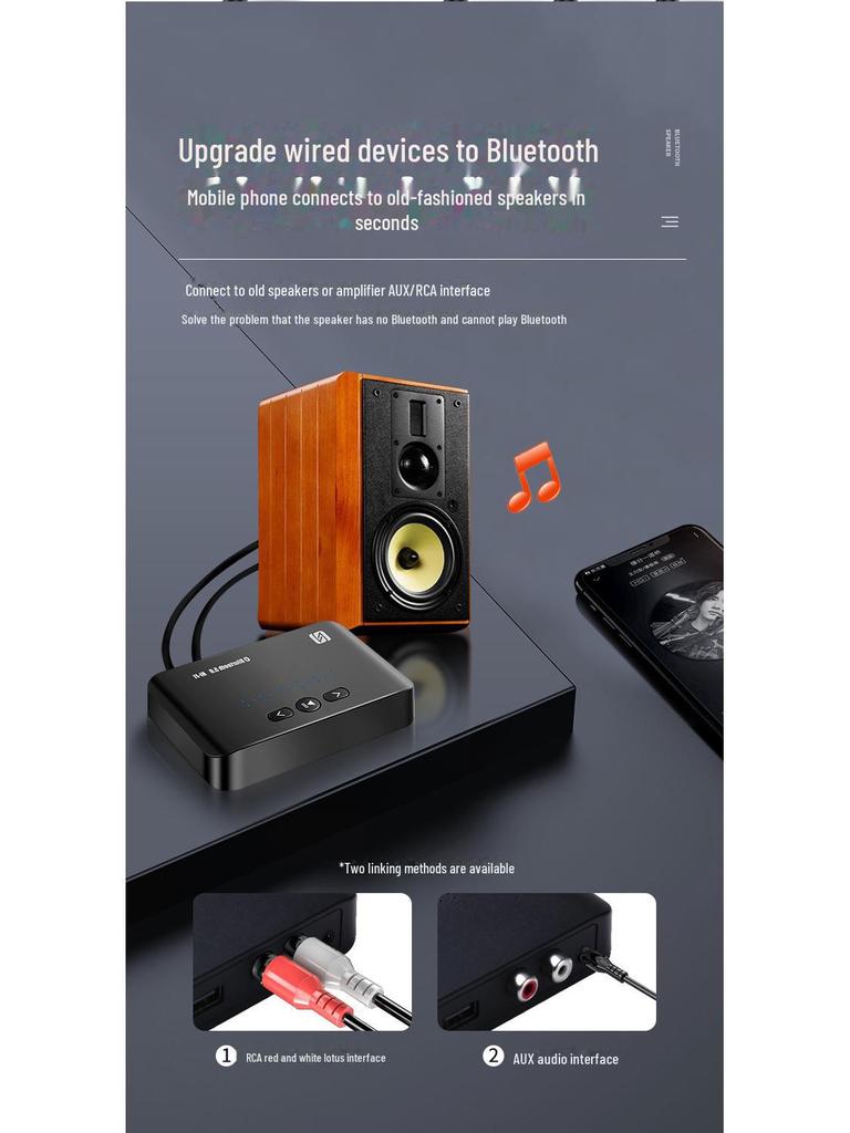 Адаптер Bluetooth-приемника NFC 5.0 без потерь для аудио усилителей и динамиков с разъемами 3,5 мм, RCA и совместимостью с USB-флеш-накопителем