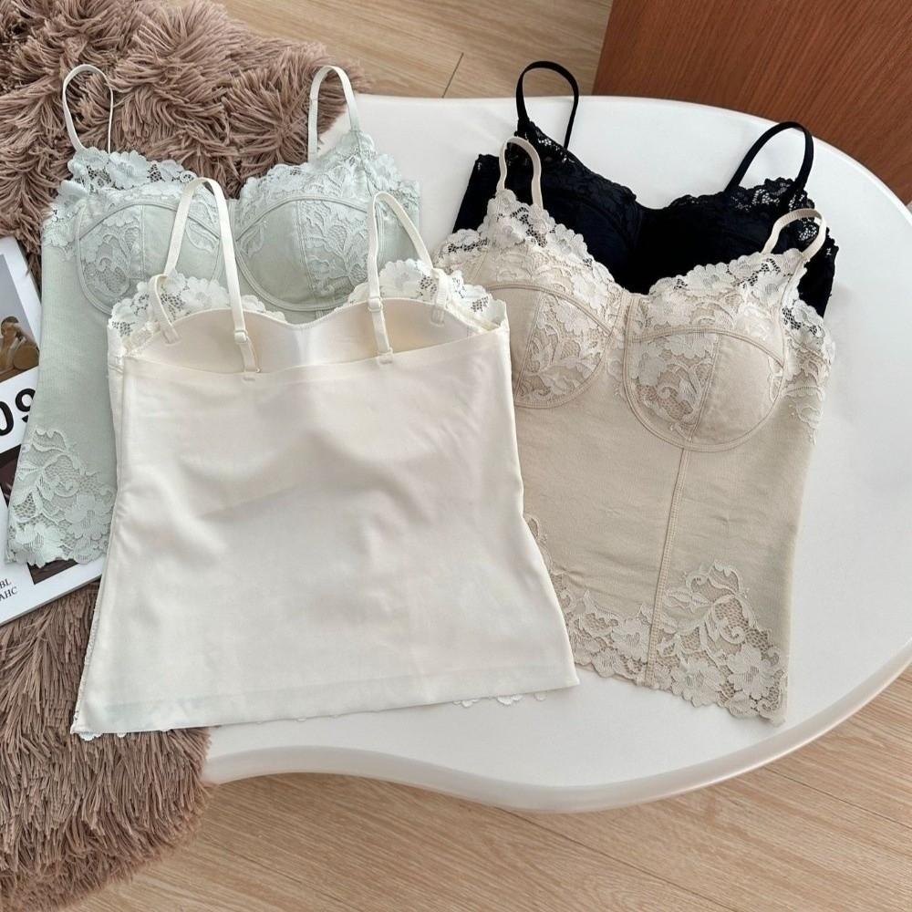 Spicy Girl Style French Style Lace Camisole Sleeveless Fishbone Lace Corset Slim Fit Flower Suspender Vest Spring Summer